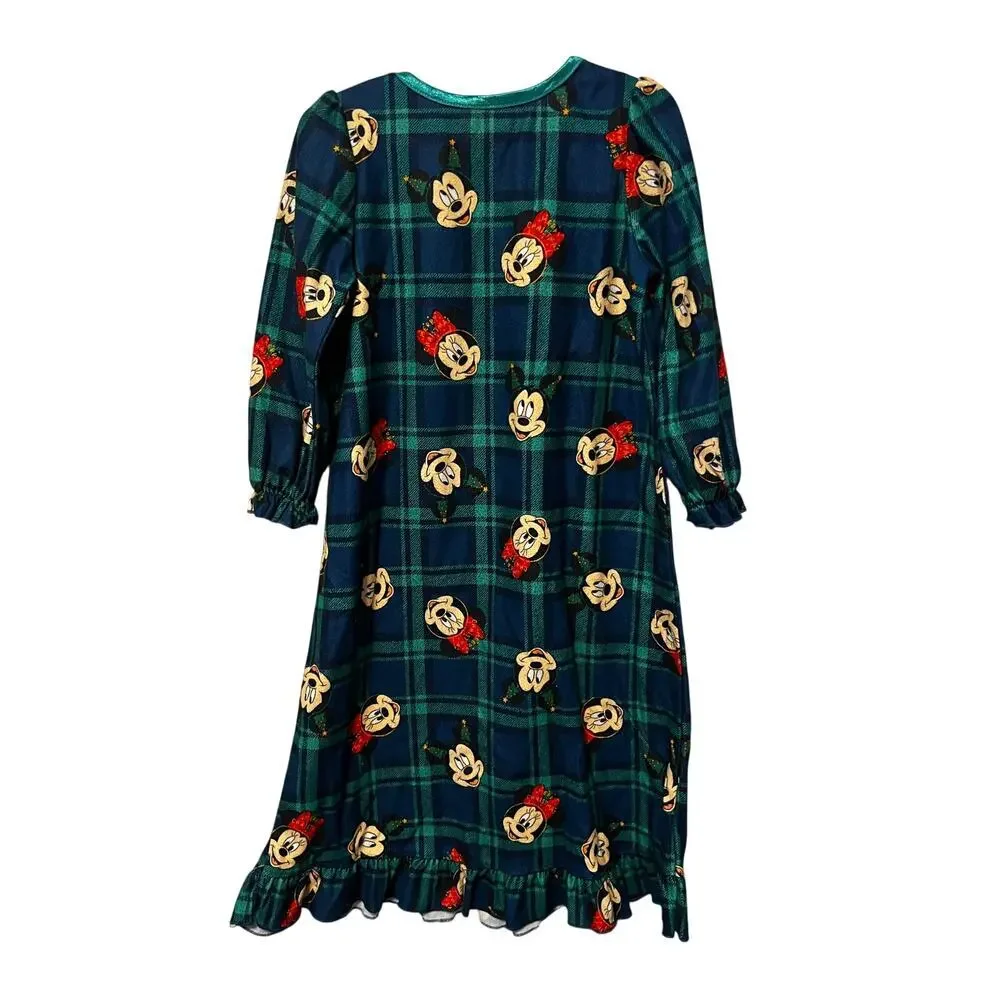 Disney Mickey Minnie Green Plaid Nightgown Size 4T Merry Christmas - Picture 2 of 4